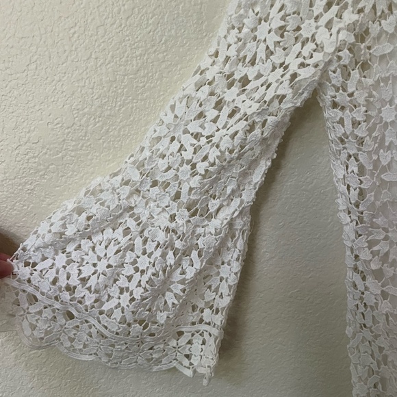 KATE SPADE NEW YORK | CROCHET LACE WHITE BELL SLEEVE SHIFT SUMMER DRESS | SIZE 2 - Picture 11 of 12